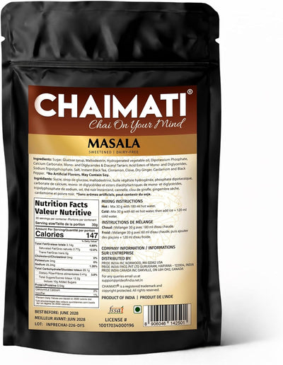 Chaimati Masala Dairy-Free Instant Chai Mix, 2 LB (908 gm) | Sweetened, Vegan Friendly, Gluten Free | Powdered Tea, Makes 30 Cups | Cinnamon, Ginger, Cardamom | Ready in Seconds | Hot or Iced