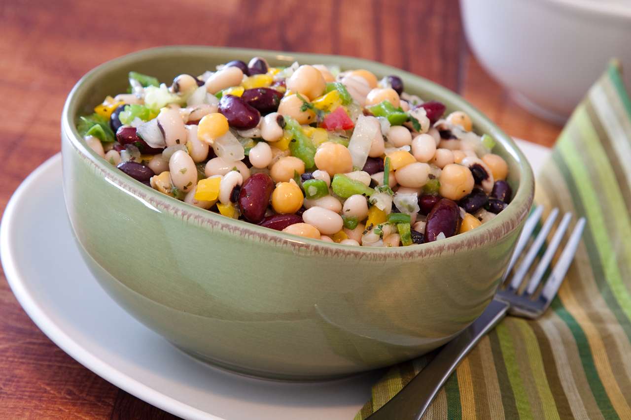 kidney bean salad with fresh chickpeas that has a tangy and sweet taste