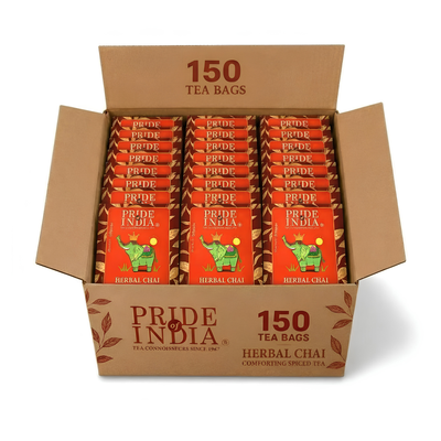 Pride of India Herbal Chai Spiced Tea - 150 Individually Wrapped Full Leaf Pyramid Tea Bags | Herbal Tea Bulk Pack for Food Service, Cafes, Hotels, Offices & Daily Tea Drinkers