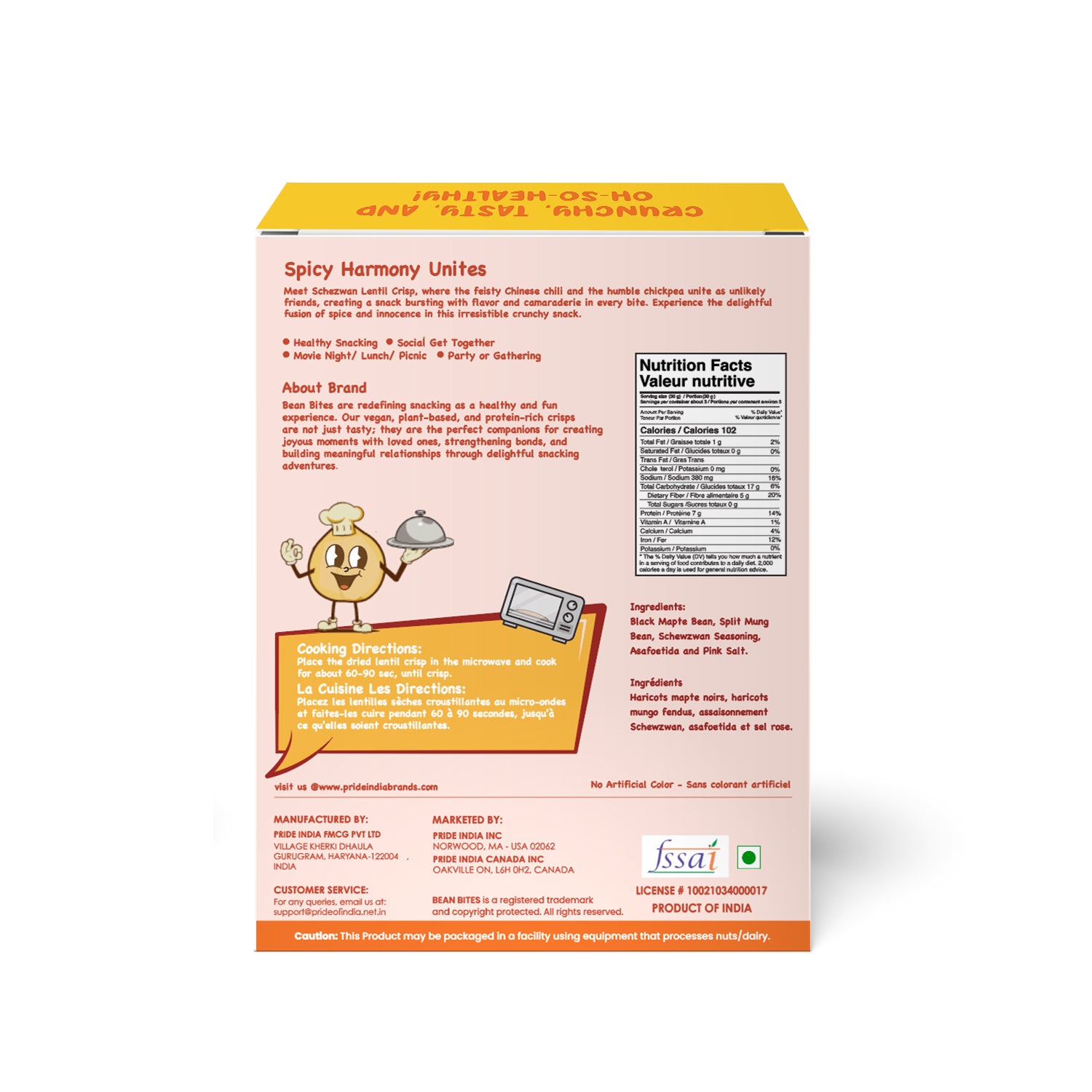 Bean Bites Sizzlin Schezwan Lentil Crisp - Pride Of India
