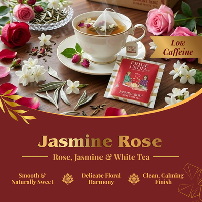 Pride of India Jasmine Rose White Tea - 150 Individually Wrapped Full Leaf Pyramid Tea Bags | Floral White Tea Bulk Pack for Food Service, Cafes, Hotels, Offices & Daily Tea Drinkers