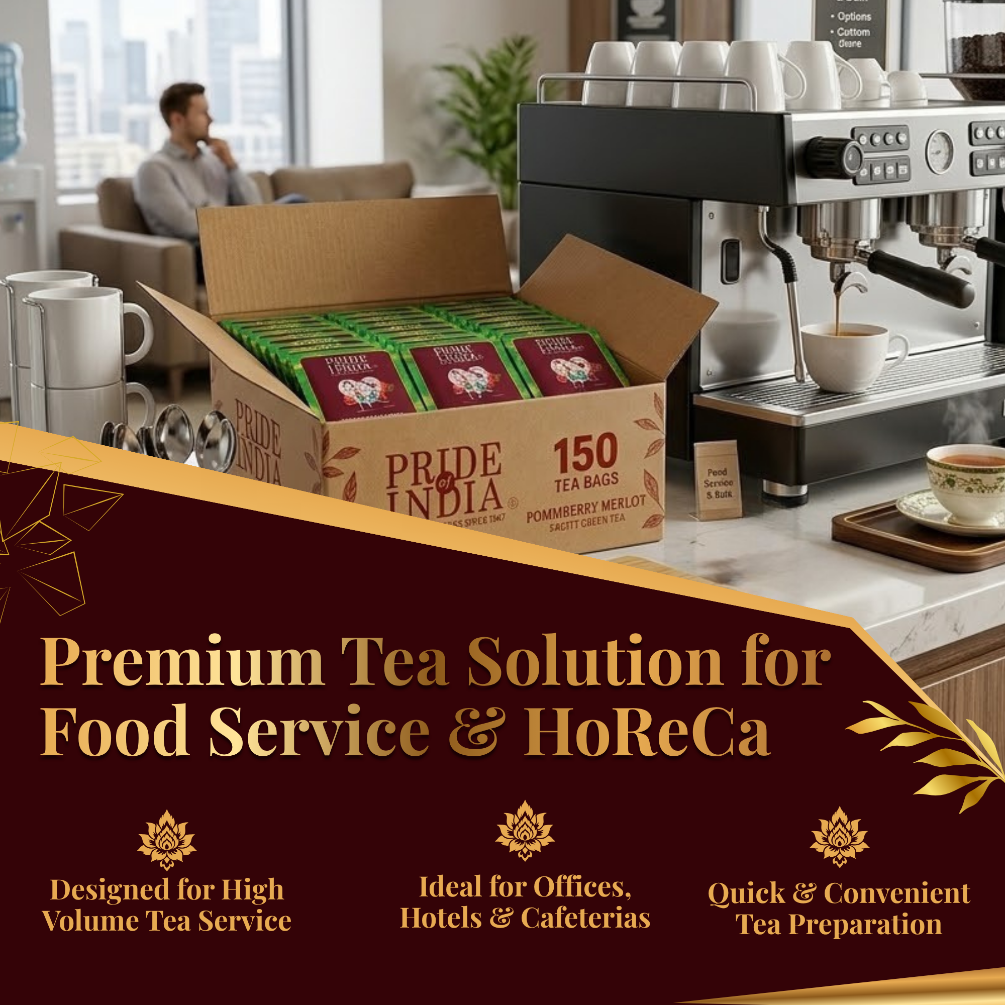 Pride of India Pommberry Merlot Green Tea - 150 Individually Wrapped Full Leaf Pyramid Tea Bags | Fruity Green Tea Bulk Pack for Food Service, Cafes, Hotels, Offices & Daily Tea Drinkers