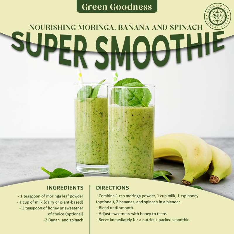 Premium Grade Pure & Raw Sun-dried Moringa Leaf Ground, (3.53oz - 100gm) - Pride Of India