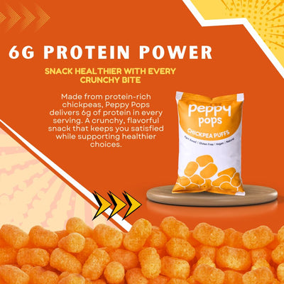 Peppy Pops Chickpea Puffs Firecracker Flavor - 6 Pack, 12 oz | Spicy Schezwan High Protein Snacks | Crunchy Better-for-You Snack and Healthy Alternative to Chips with 6g Protein Per Bag