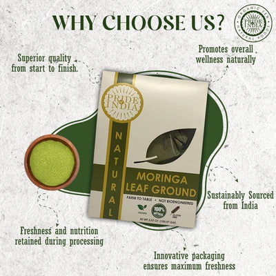 Premium Grade Pure & Raw Sun-dried Moringa Leaf Ground, (3.53oz - 100gm) - Pride Of India