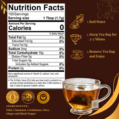 Pride of India Herbal Chai Spiced Tea - 150 Individually Wrapped Full Leaf Pyramid Tea Bags | Herbal Tea Bulk Pack for Food Service, Cafes, Hotels, Offices & Daily Tea Drinkers