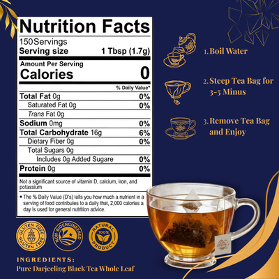 Pride of India Darjeeling Amber Black Tea - 150 Individually Wrapped Full Leaf Pyramid Tea Bags | Bulk Pack for Food Service, Restaurants, Cafes, Hotels, Offices & Daily Tea Drinkers