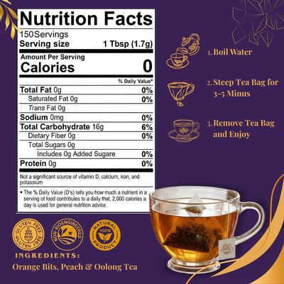 Pride of India Sauvignon Crème Oolong Tea - 150 Individually Wrapped Full Leaf Pyramid Tea Bags | Peach Oolong Tea Bulk Pack for Food Service, Cafes, Hotels, Offices & Daily Tea Drinkers