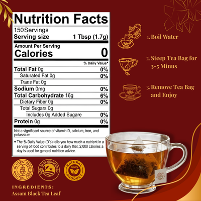 Pride of India Assamese Gold Black Tea - 150 Individually Wrapped Full Leaf Pyramid Tea Bags | Bulk Pack for Food Service, Restaurants, Cafes, Hotels, Offices & Daily Tea Drinkers