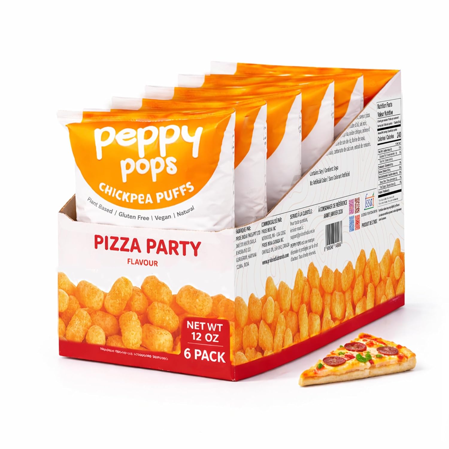 Peppy Pops Chickpea Puffs Pizza Party Flavor - 6 Pack, 12 oz | Classic Pizza Flavored High Protein Snacks | Healthy Alternative to Chips and Better-for-You Crunchy Snack with 6g Protein Per Bag