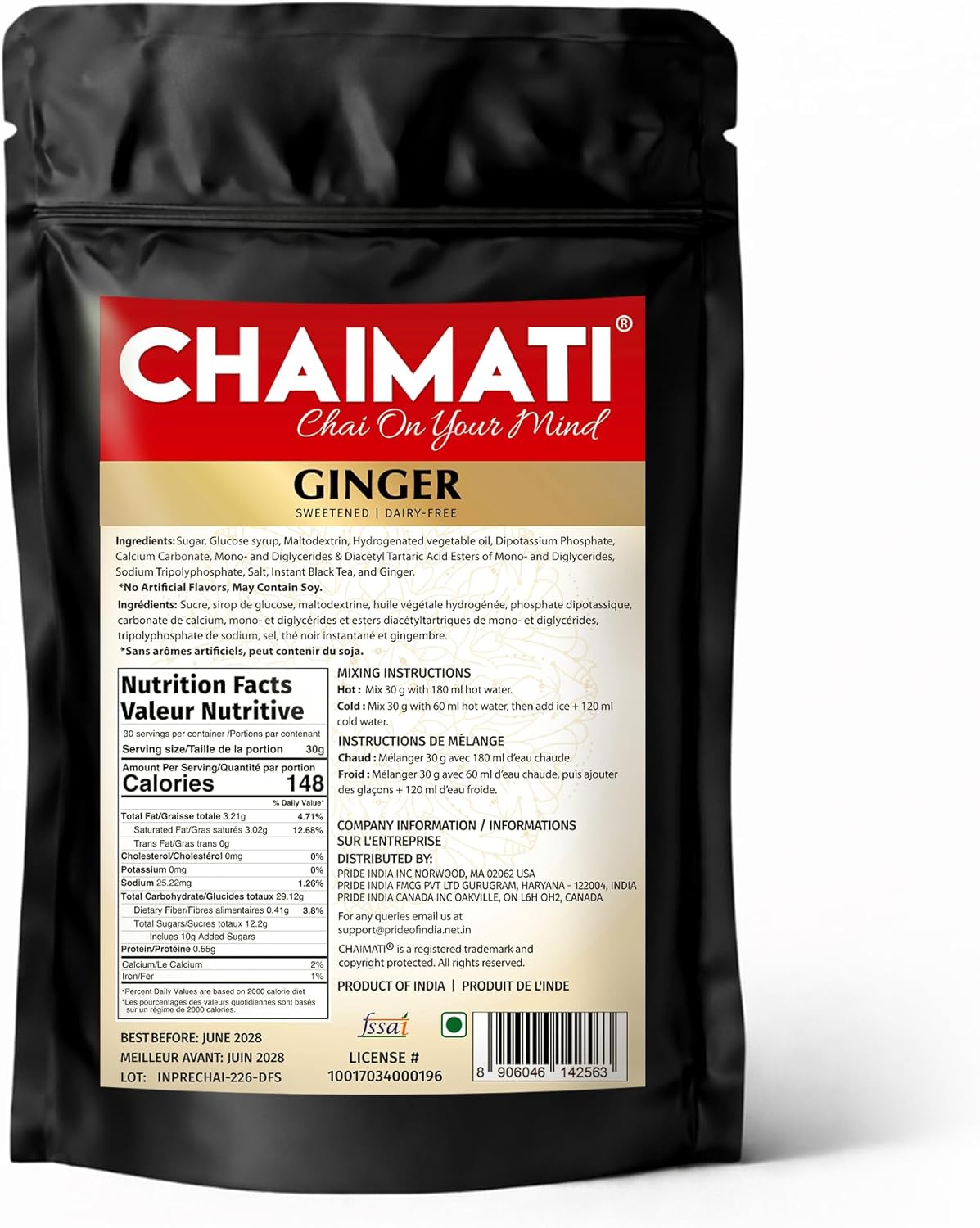 Chaimati Ginger Dairy-Free Chai Mix, 2 LB (908 gm) | Sweetened, Vegan, Gluten Free | Instant Powdered Tea, Makes 30 Cups | Natural Adrak Ginger Flavor | No Artificial Flavors | Ready in Seconds | Hot or Iced