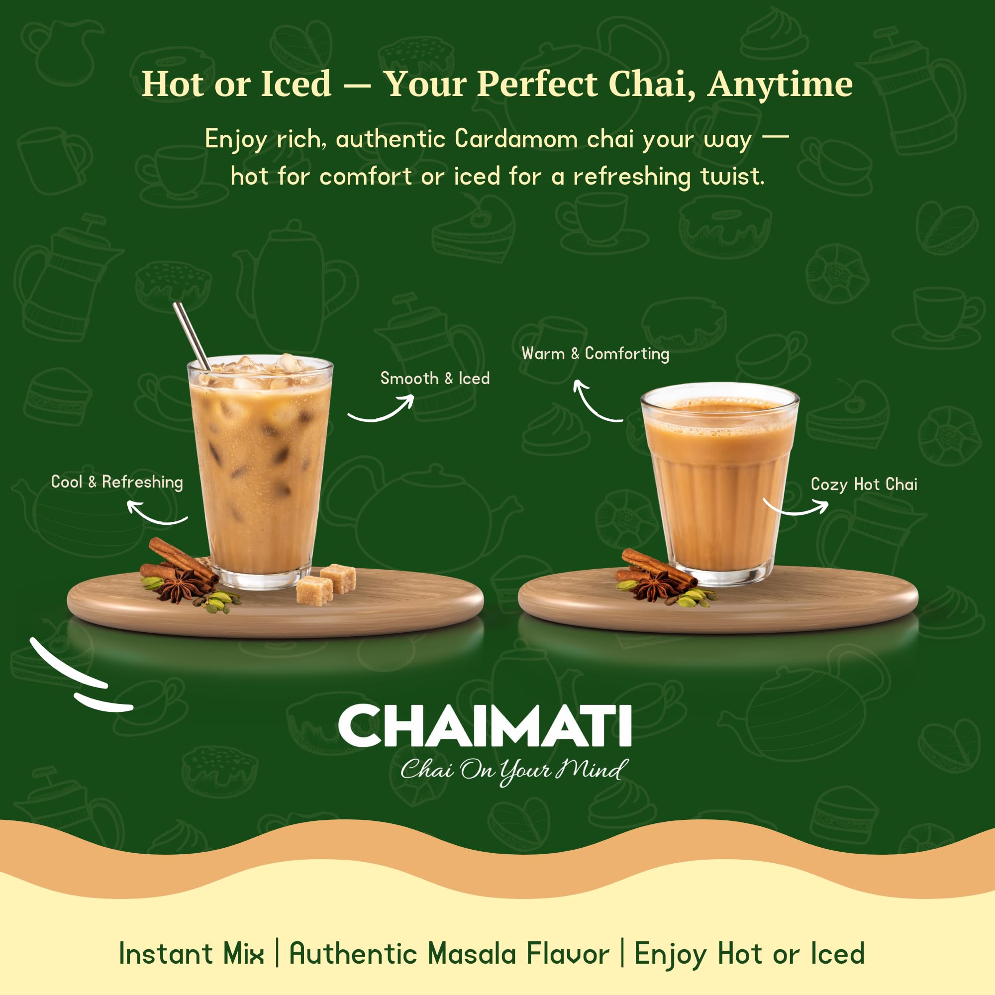 Chaimati Unsweetened Cardamom Chai Mix, 2 LB (908 gm) | No Added Sugar, Gluten Free, Dairy Based | Instant Powdered Tea, Makes 75 Cups | Natural Cardamom Flavor | Ready in Seconds | Hot or Iced