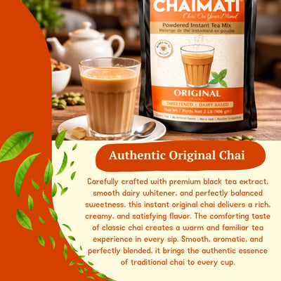Chaimati Original Instant Chai Mix, 2 LB (908 gm) | Sweetened, Dairy Based, Gluten Free, No Artificial Flavors | Powdered Tea, Makes 50 Cups, Ready in Seconds | Authentic Creamy Chai | Hot or Iced