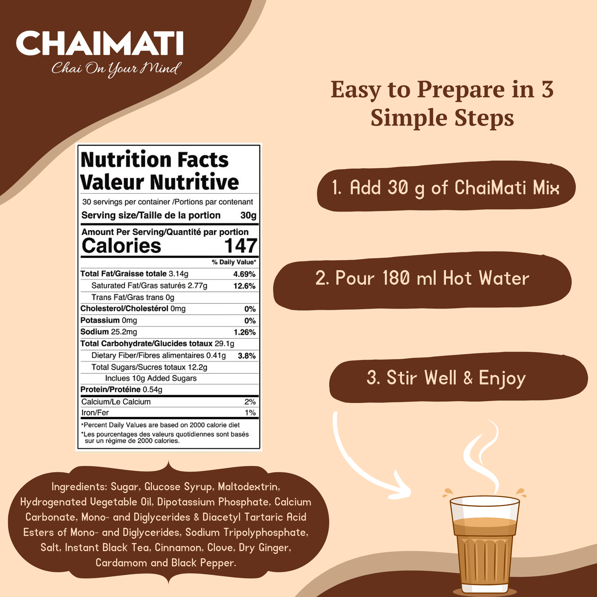 CHAIMATI Dairy-Free Instant Masala Chai Latte Premix - 2 lb