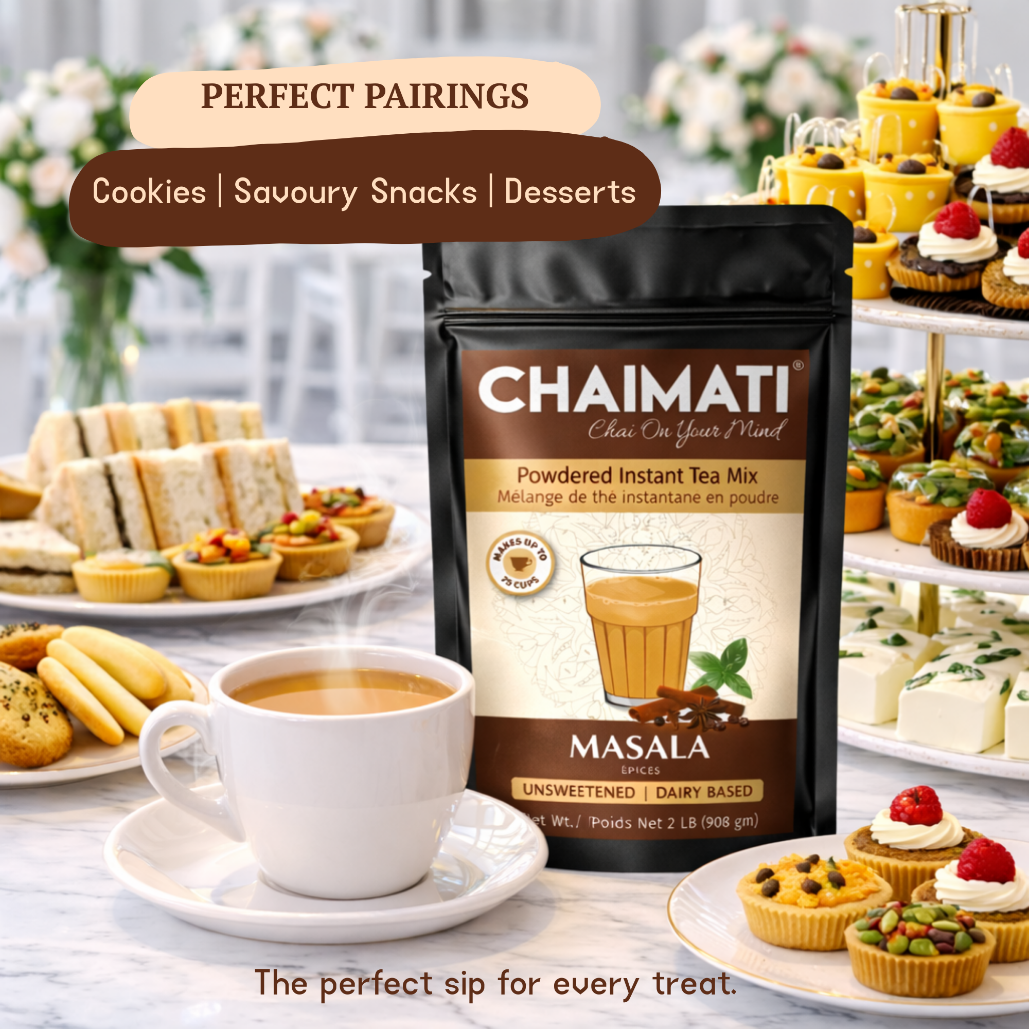 CHAIMATI Unsweetened Instant Masala Chai Latte Premix - 2 lb