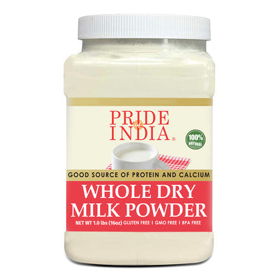 Whole Dry Milk Powder - Protein & Calcium Rich - 1 lbs (16oz) Jar - Pride Of India