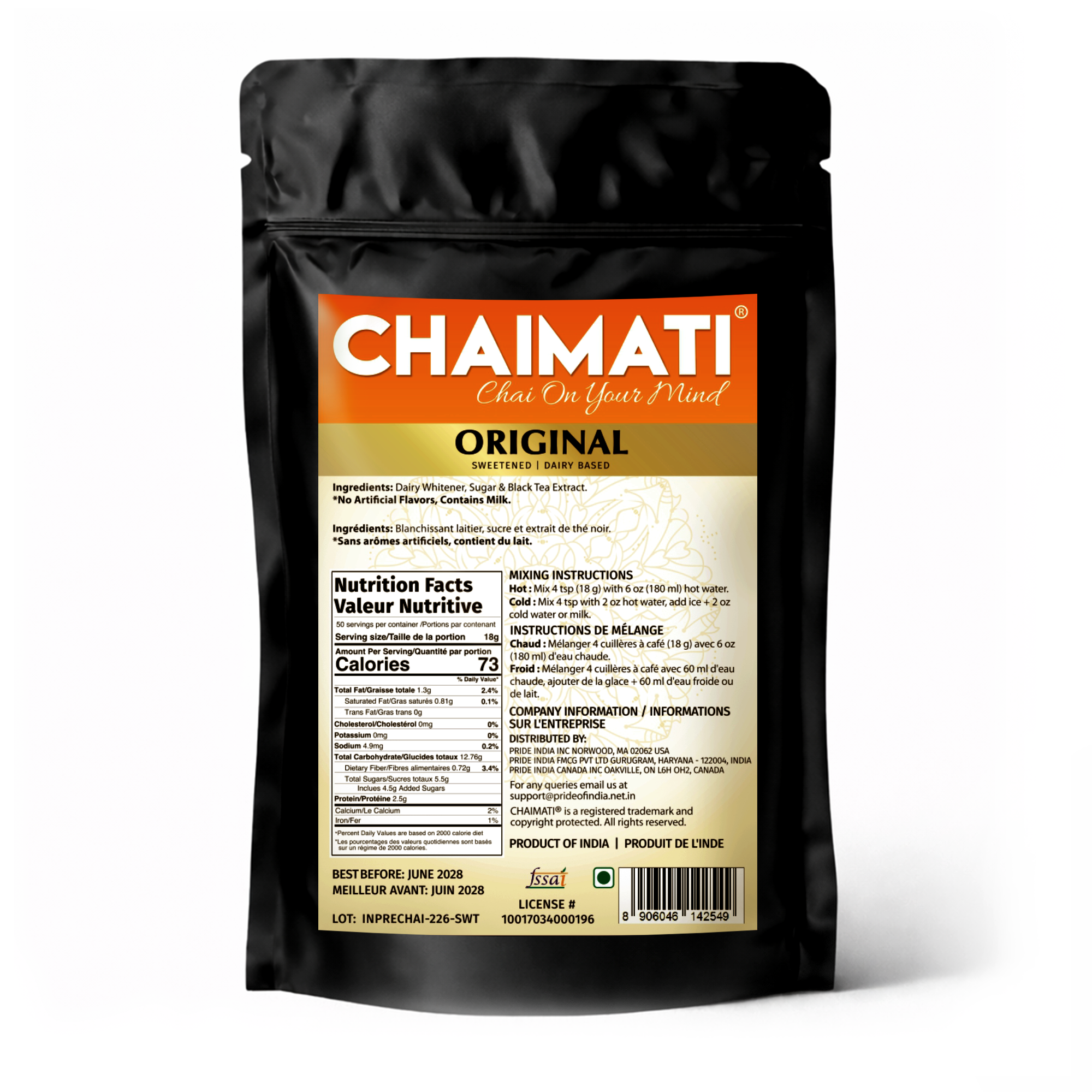 CHAIMATI Sweetened Instant Original Chai Latte Premix - 2 lb