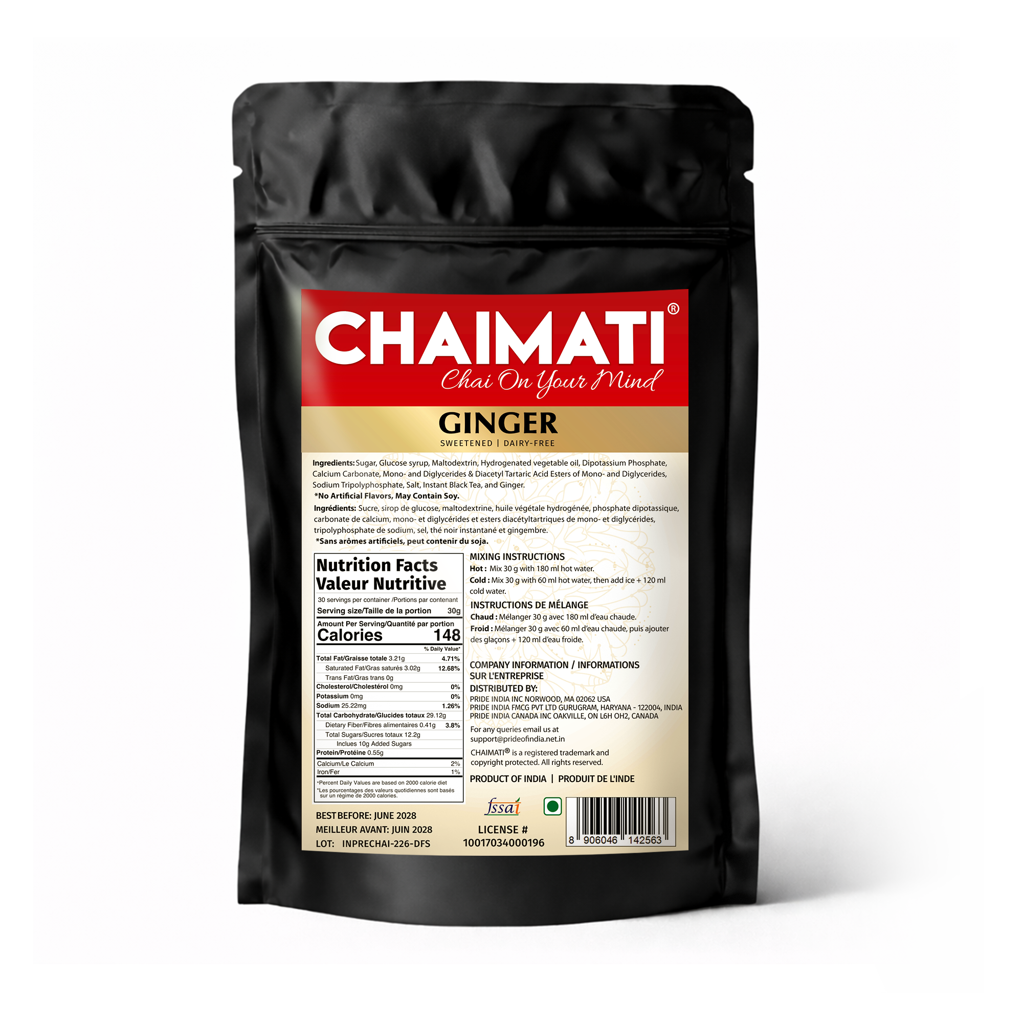 CHAIMATI Dairy-Free Instant Ginger Chai Latte Premix - 2 lb