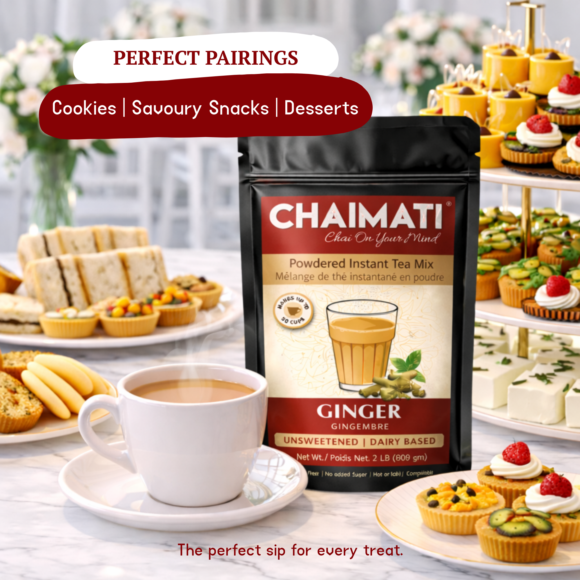 CHAIMATI Unsweetened Instant Ginger Chai Latte Premix - 2 lb