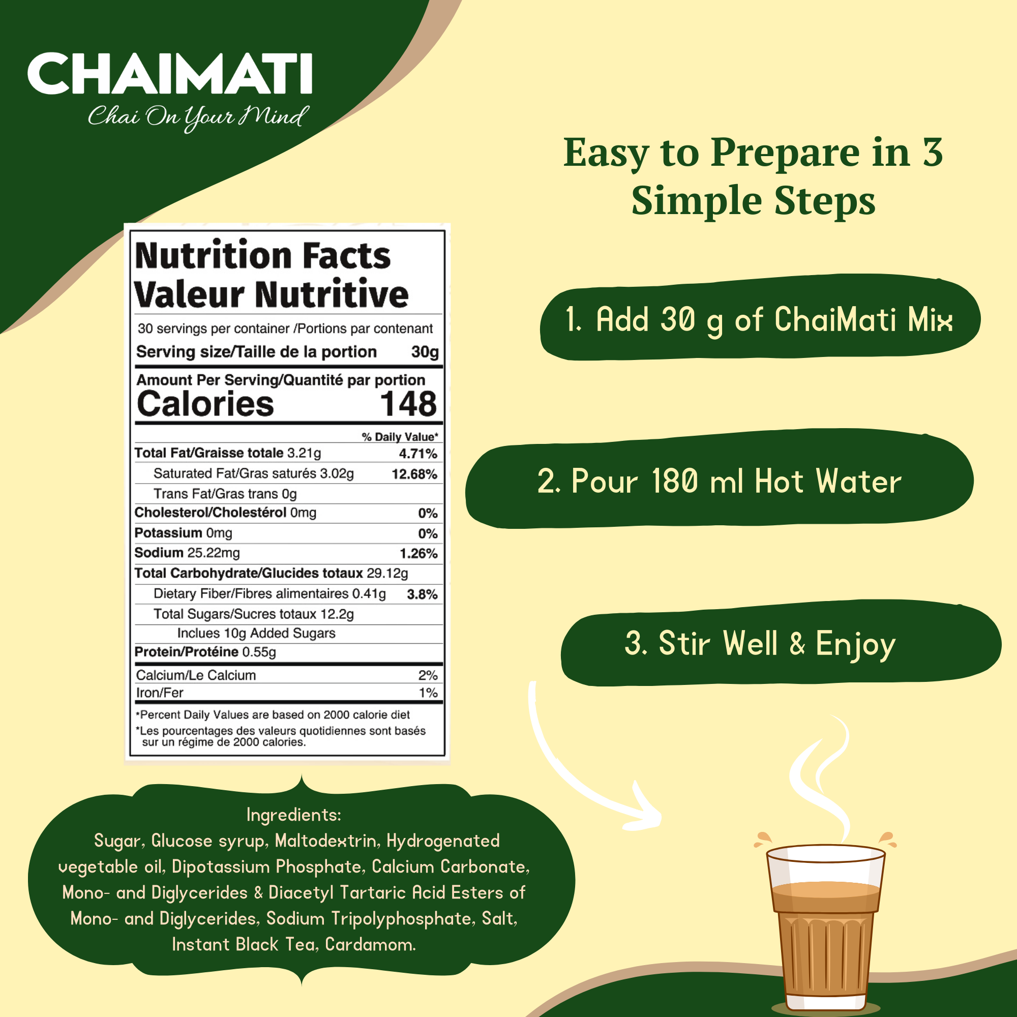 CHAIMATI Dairy-Free Instant Cardamom Chai Latte Premix - 2 lb