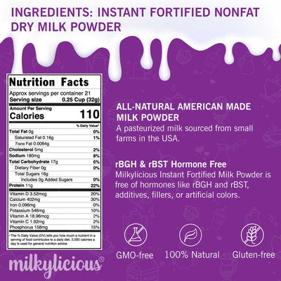 Milkylicious Instant Fortified Non-Fat Dry Milk Powder – 1.5 lbs (24 oz) Jar - Pride Of India