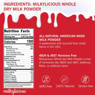 Milkylicious Whole Dry Milk Powder – 1.5lbs (24 oz) Jar - Pride Of India