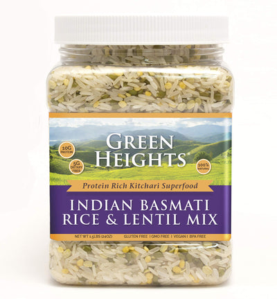 White Rice & Yellow Lentil Superfood Mix - 1.5 lbs Jar (15+ Servings) by Green Heights - Pride Of India