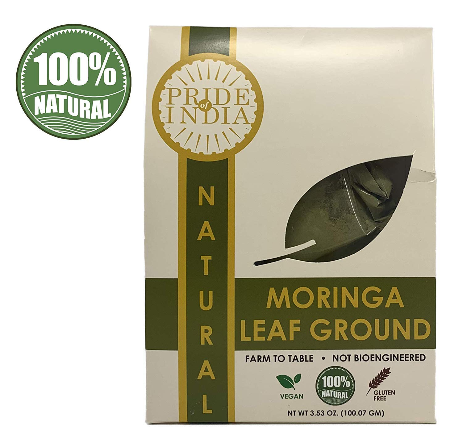 Premium Grade Pure & Raw Sun-dried Moringa Leaf Ground, (3.53oz - 100gm) - Pride Of India