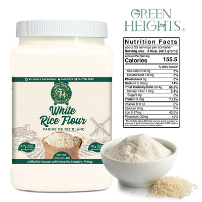 White Rice Flour - 2.2 Pound / 1 KG Jar by Green Heights - Pride Of India