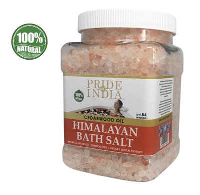 Himalayan Pink Bathing Salt - Enriched w/ Cedarwood Oil and 84+ Minerals, 2.5 Pound (40oz) Jars - Pride Of India